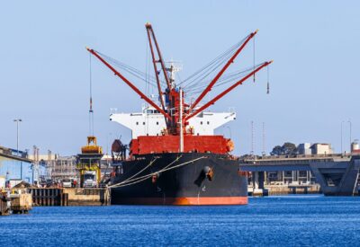 A large ship at docking port