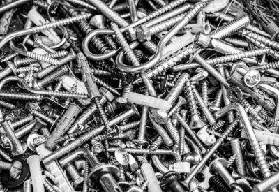 assortment of metal screws, bolts, and nuts